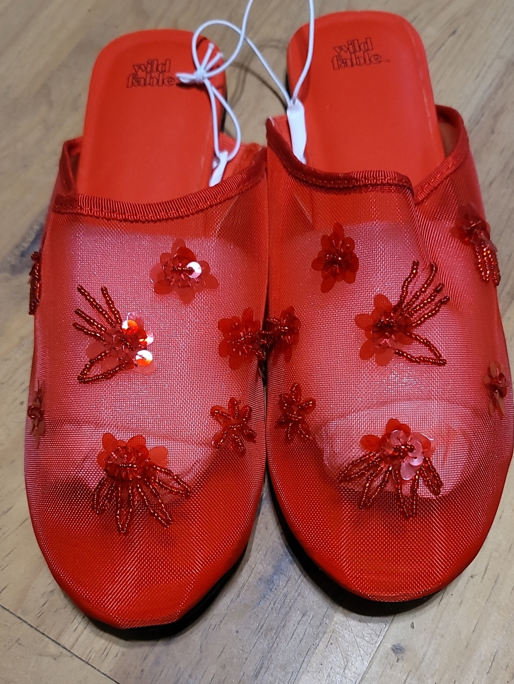 Target Red Beaded Mesh Slide Mules - Picture 3 of 7